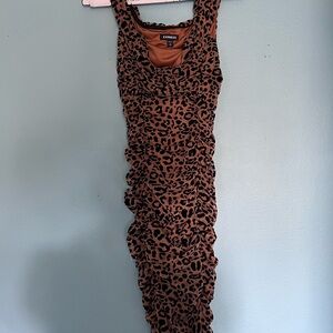 Express Black and Brown Ruched Bodycon Midi Dress